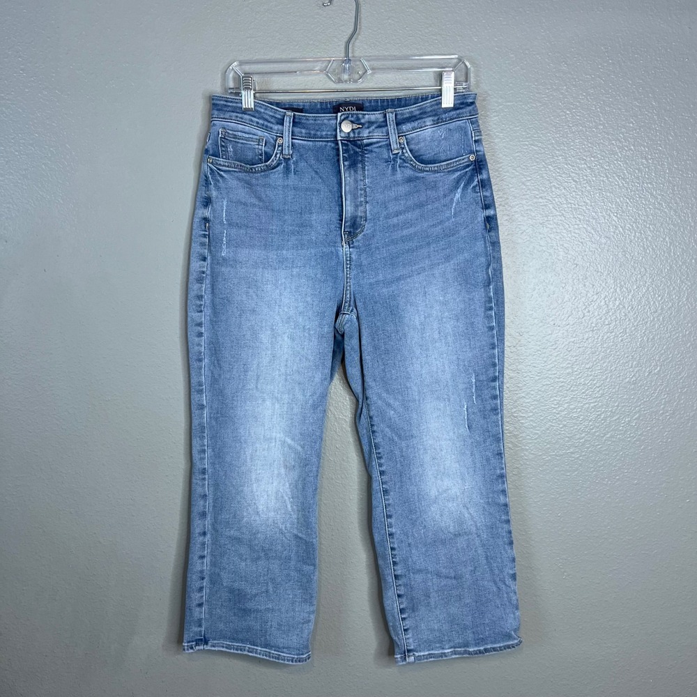 NYDJ Joni Capri Jeans Sz 10 Light Wash High Rise Lift Tuck Stretch Cropped